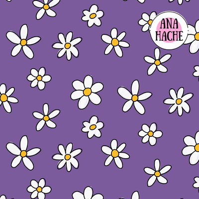  C2061 Cordura Sublimada, margaritas y flores fondo violeta
