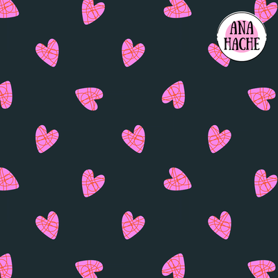 C2086 Cordura Sublimada, Corazones fuccia fondo negro