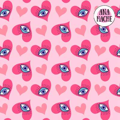 C2080 Cordura Sublimada, Corazon con ojos fondo rosita