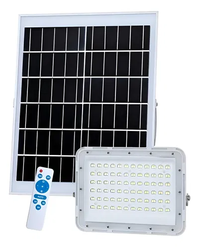 Reflector Solar 1000w Led + Panel Ip66 Exterior C/ Remoto Gris Blanco Frío