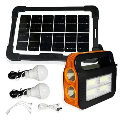 Kit De Super Linterna Con Panel Solar Mas 2 Lamparas Negro 7v