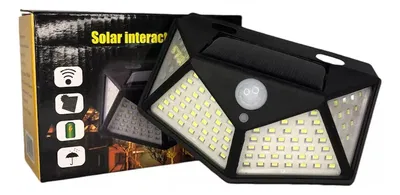 Aplique Reflector Led Panel Solar 100 Leds Sensor Movimiento Negro Blanco Frío