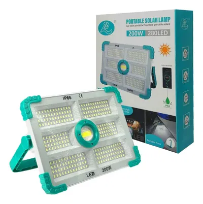 Reflector Solar Led 200w Recargable Para Exterior L280 Verde Y Blanco