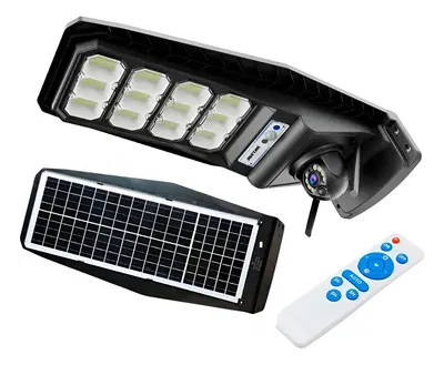 Reflector Solar 400w Con Camara Integrada Control Remoto Negro Frío