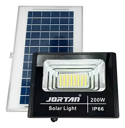 Reflector Led 200w Solar Jortan Exterior Con Control Remoto Negro Blanco 