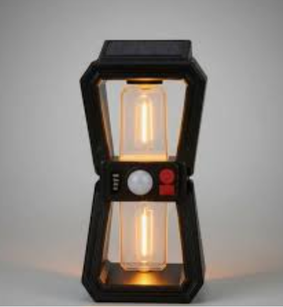 Farol Lámparas Solar Sm Led Dos Luz Cálida Sensor Usb Negra