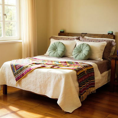 Cubrecama 2 1/2p o Queen C/Fundas | Blanco 100% Algodón