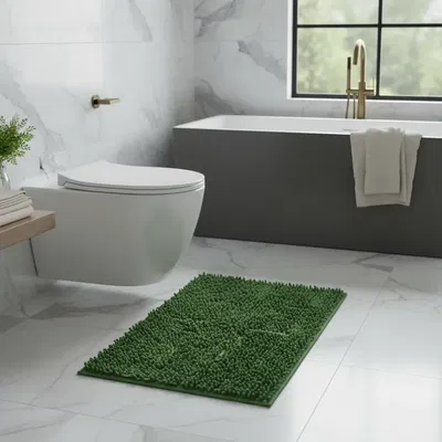 Alfombra de Baño Shaggy Antideslizante | Verde Oscuro