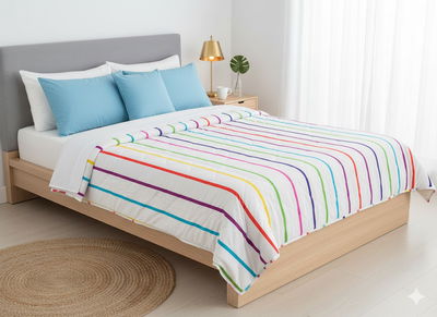 Cover Cubrecamas Twin Reversible | Rayas Multicolor