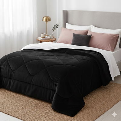 Edredón Aolchado Flannel con Corderito | Queen Negro