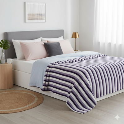 Frazada Alcoyana Coral Fleece Jacquard | 2 1/2p Rayas Violetas