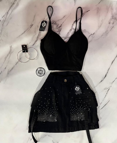 Pollera Jeans con strass T:36/38