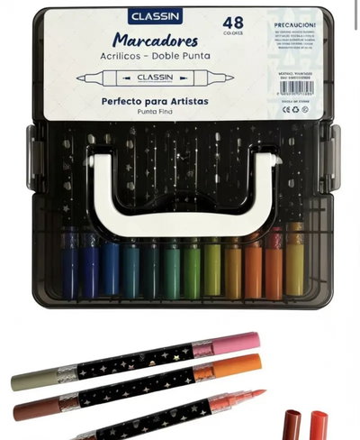 Marcadores acrílicos doble punta x48