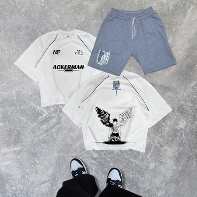 COMBO Remera Boxy Fit Levi Ackerman y Short Rustico