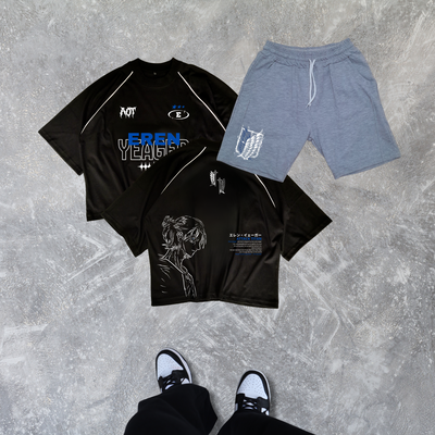 COMBO Remera Boxy Fit Eren Yeager y Short Rustico