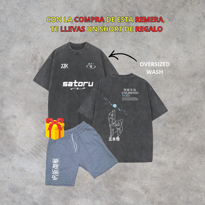 Satoru Gojo - Remera Oversize Prewash + Short Rustico 🎁