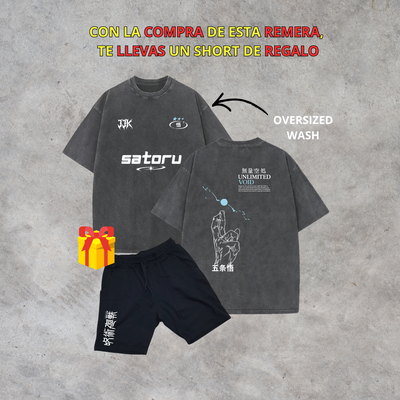 Satoru Gojo - Remera Oversize Prewash + Short Rustico 🎁