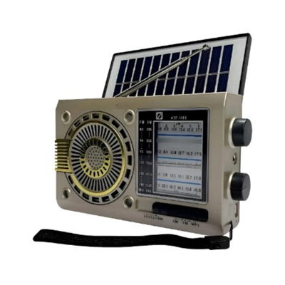 Radio am fm con panel solar recarcable pin usb-c parlante bt linterna lateral