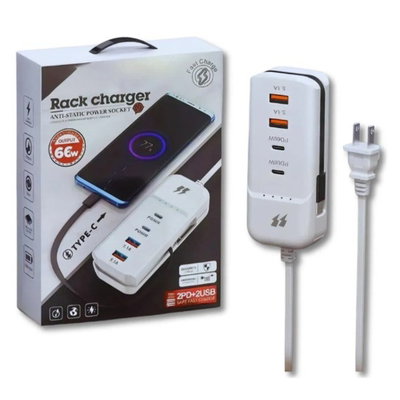 Cargador Zapatilla 66W 4 Puertos USB + USB-C Carga Rápida 5.1A