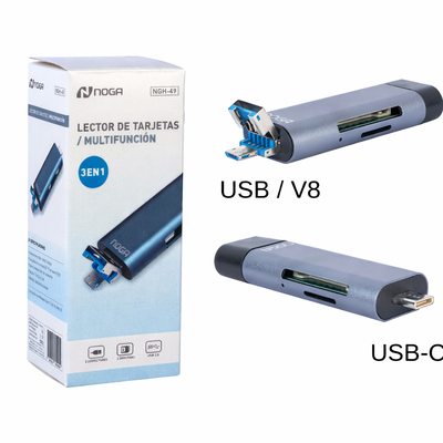 Lector De Tarjetas Noga NGH-49 3 En 1 USB Micro USB USB-C