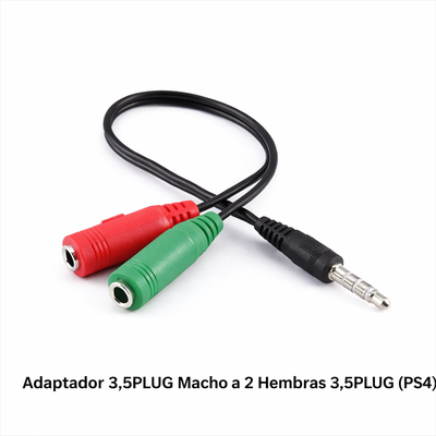 Adaptador Audio 3.5mm 1 Macho a 2 Hembras Mic + Auricular PS4 PC