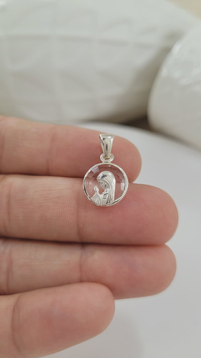 Medalla de plata Virgen Niña Cristal Combinada