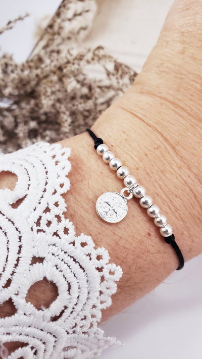 Pulsera de plata Denario Hilo con San Benito (PULCT1104/0510)