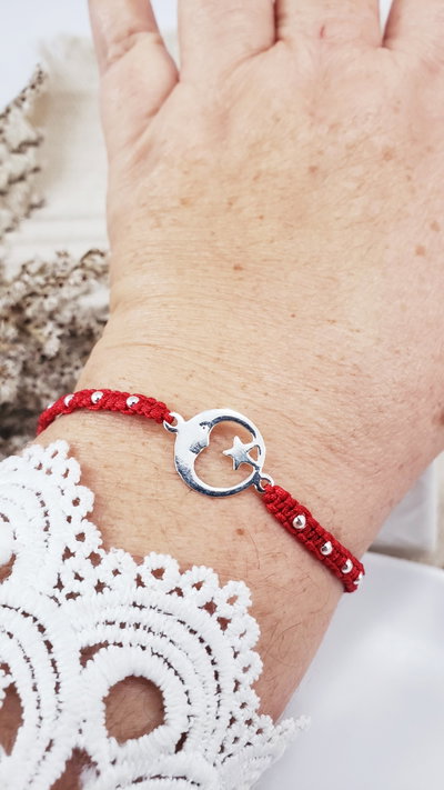 Pulsera de Plata Tejida Luna y Estrella (PULCT1106/1125)