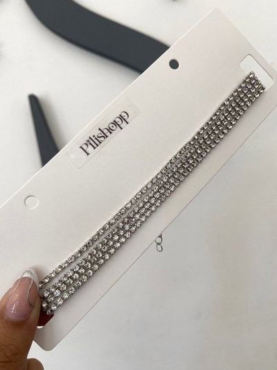 Chocker Strass x4 tiritas plateado 