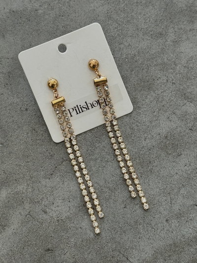 Aros Lluvia 2 Tiras Strass Dor