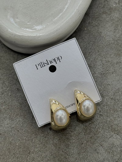 Aros Gota Ranurada Con Perla Dorados