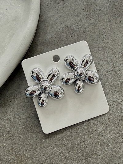 Aros Chunky Flores Plateados