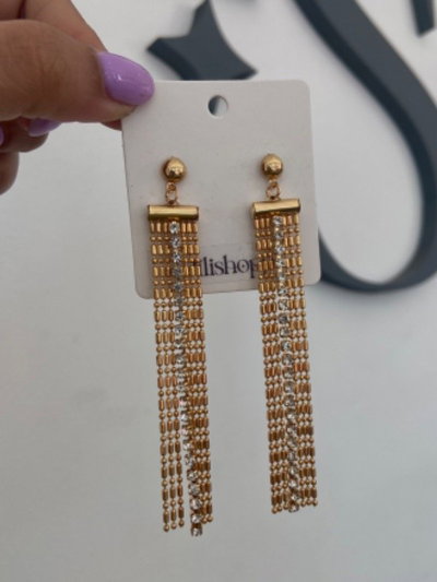 Aros Lluvia Puntitos y Strass Dorados