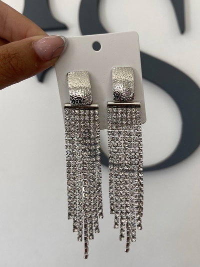 Aros Mega Lluvia Strass Plateado