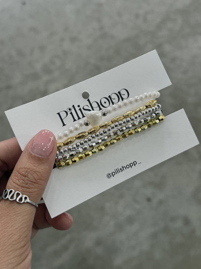 Set pulseras plat y dorado corazón 