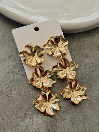 Aros Largos Flores Metálicas Doradas