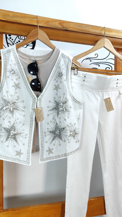 Chaleco ESTRELLAS Lino Bordado Lentejuelas