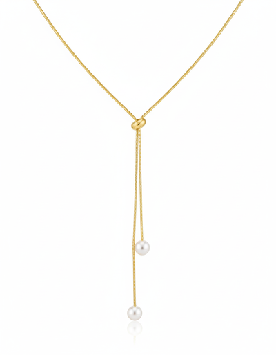 Collar Lazo Dorado con Perlas Elegantes