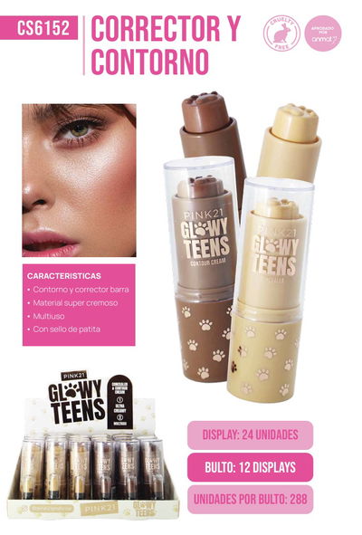 PINK 21 Corrector & Contorno en Barra Glowy Teens