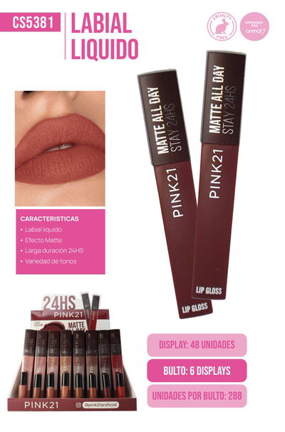 PINK 21 Labial Liquido Matte All Day 24hs
