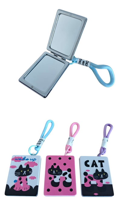 Espejo de Cartera Dual con Aumento Diseño Gatito