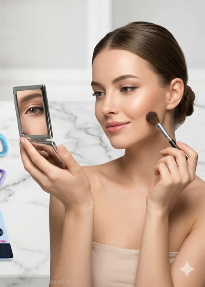 Espejo de Cartera Dual con Aumento Diseño Gatito