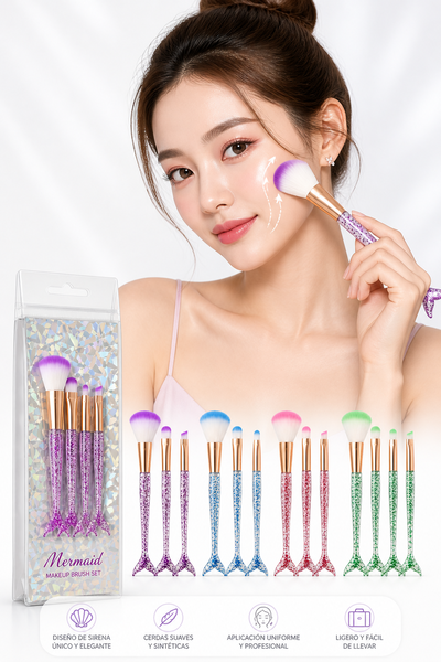 Set de 4 Brochas de Maquillaje Sirena Acrilica