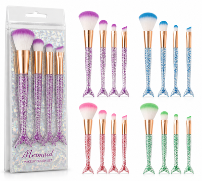 Set de 4 Brochas de Maquillaje Sirena Acrilica