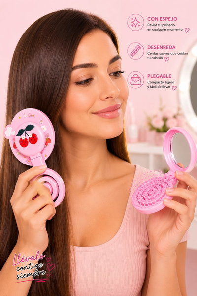 Cepillo Plegable con Espejo 2 en 1