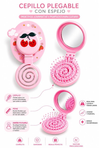 Cepillo Plegable con Espejo 2 en 1