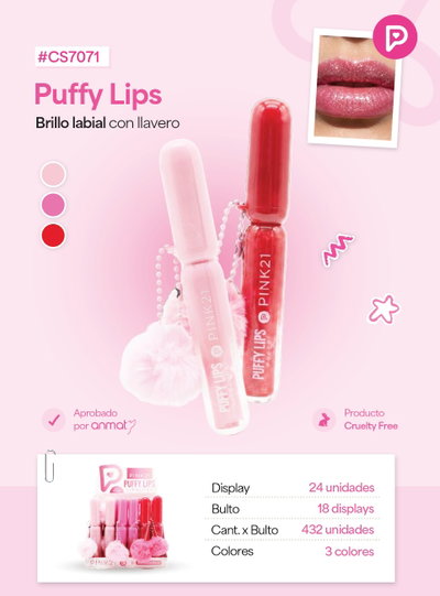 PINK 21 Lip Gloss Puffy Lips con Llavero