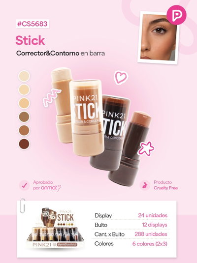 PINK 21 Corrector o Contorno Barra Stick Duo