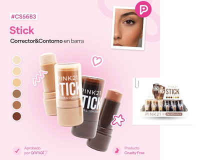 PINK 21 Corrector o Contorno Barra Stick Duo