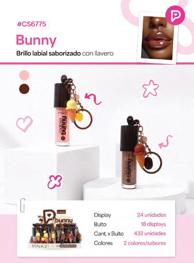 PINK 21 Lip Gloss Bunny Ice Cream + Llavero